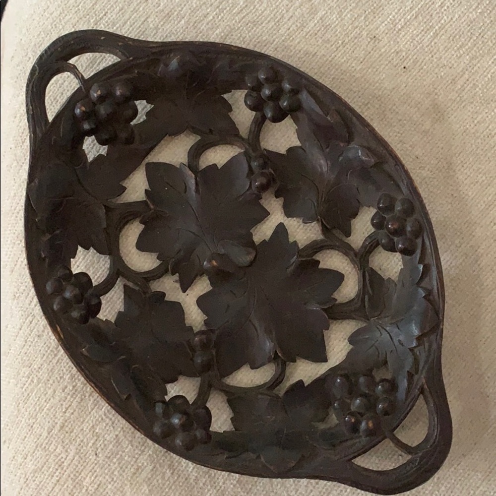 Antique Hand Carved Wooden Grape Dish